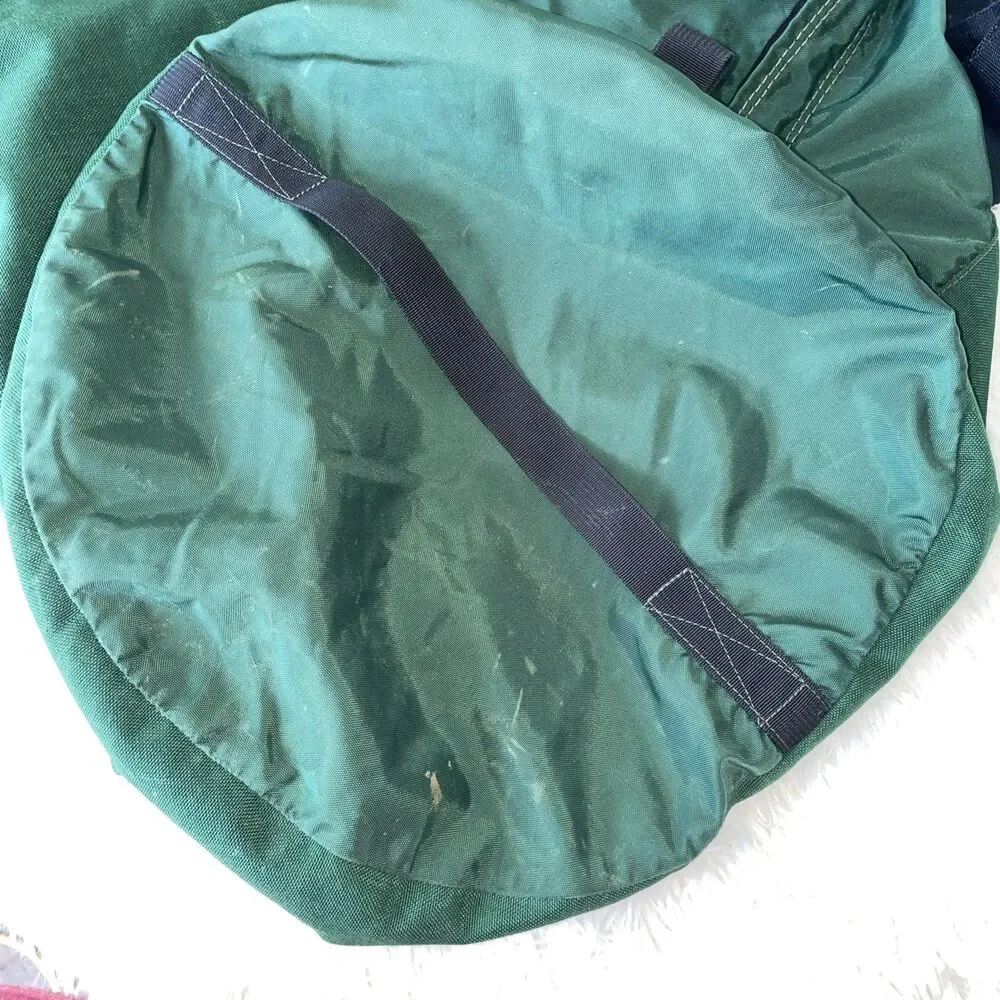Vintage LL Bean Canvas Duffle Bag Green Black Freeport Maine 30” X 10” X 12”